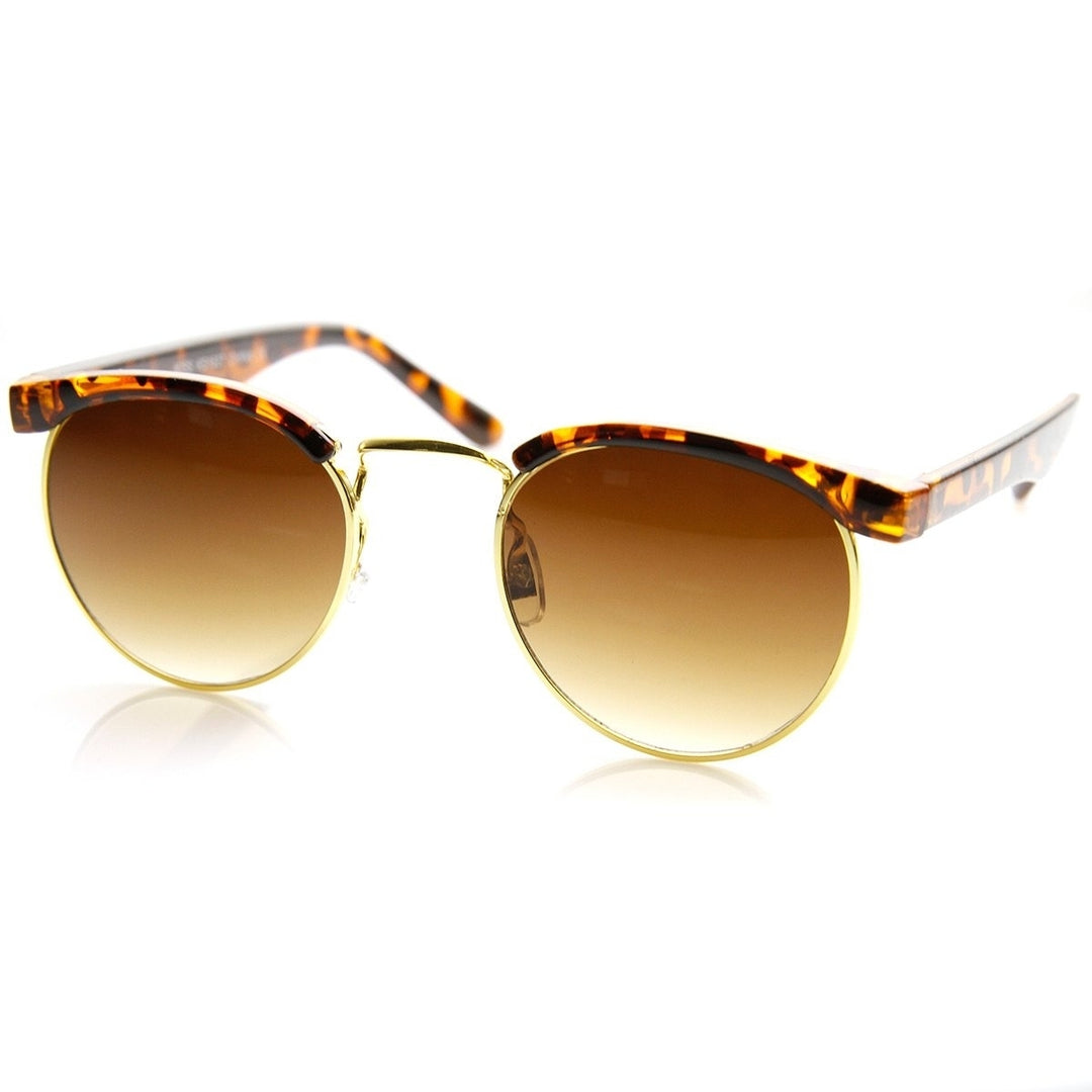 Classic Half Frame Metal Round Sunglasses UV400 Protection 45mm Lens Width Image 2