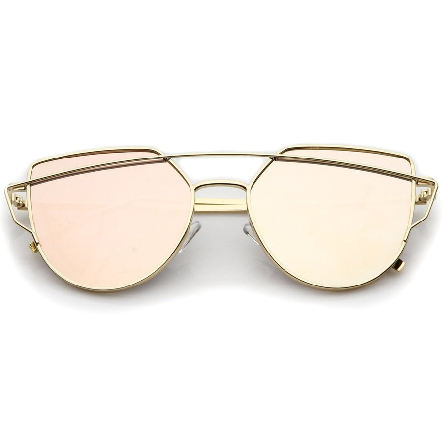 Small Metal Frame Thin Temple Color Mirror Flat Lens Aviator Sunglasses 54mm Image 1