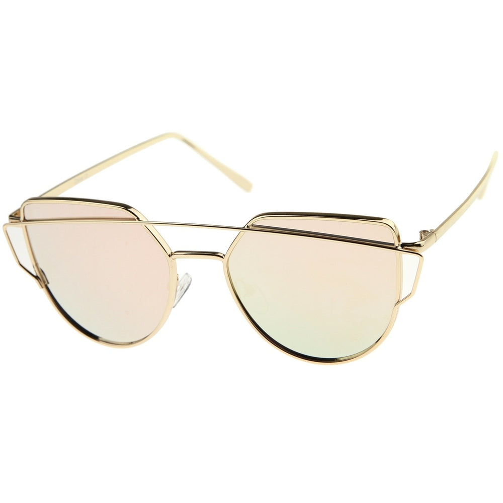 Small Metal Frame Thin Temple Color Mirror Flat Lens Aviator Sunglasses 54mm Image 2