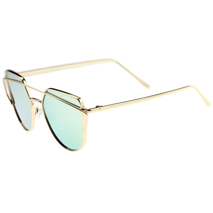 Small Metal Frame Thin Temple Color Mirror Flat Lens Aviator Sunglasses 54mm Image 3