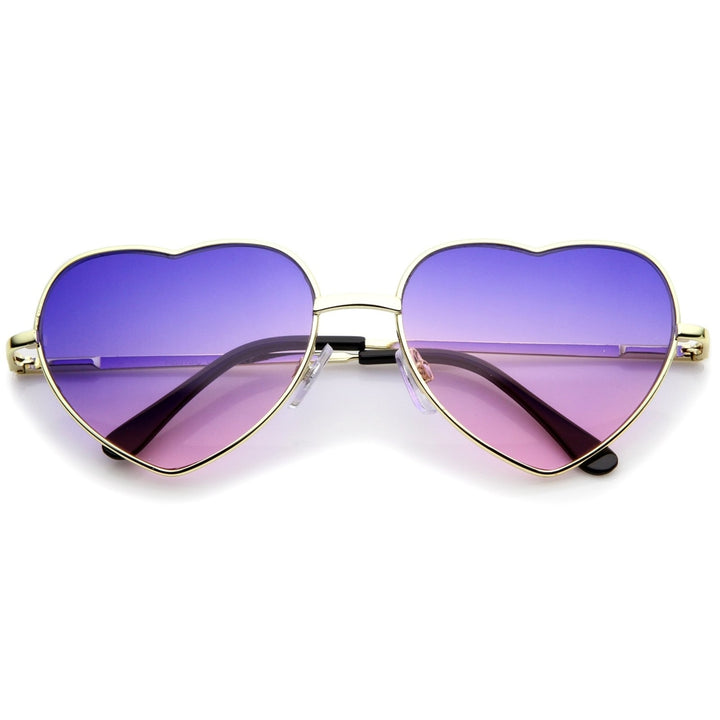 Small Thin Metal Frame Temples Vibrant Colored Gradient Lens Heart Sunglasses 52mm Image 1