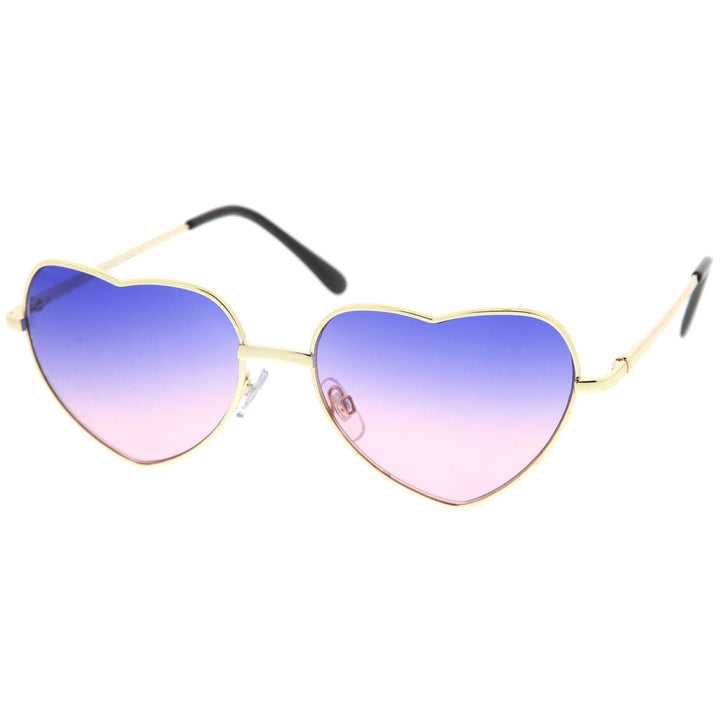 Small Thin Metal Frame Temples Vibrant Colored Gradient Lens Heart Sunglasses 52mm Image 2