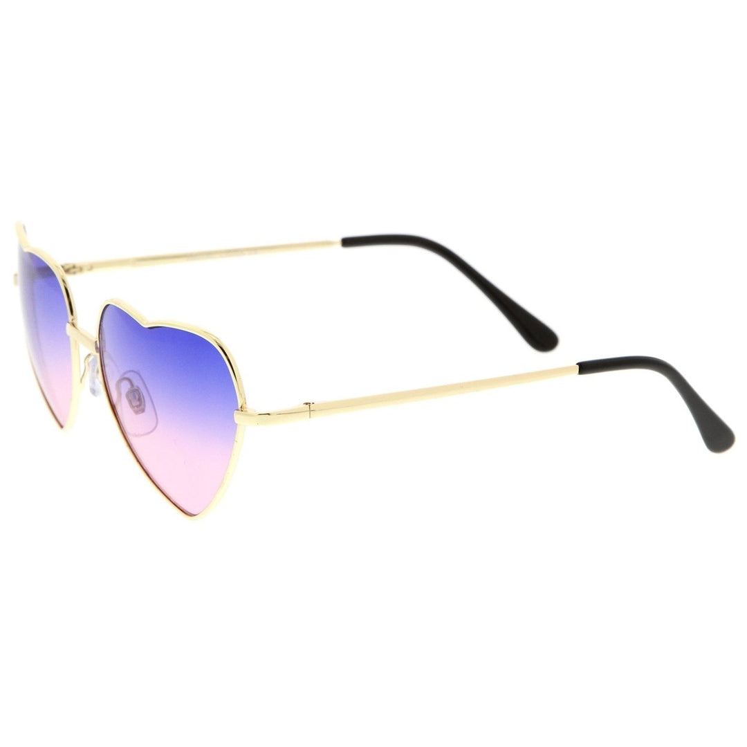 Small Thin Metal Frame Temples Vibrant Colored Gradient Lens Heart Sunglasses 52mm Image 3