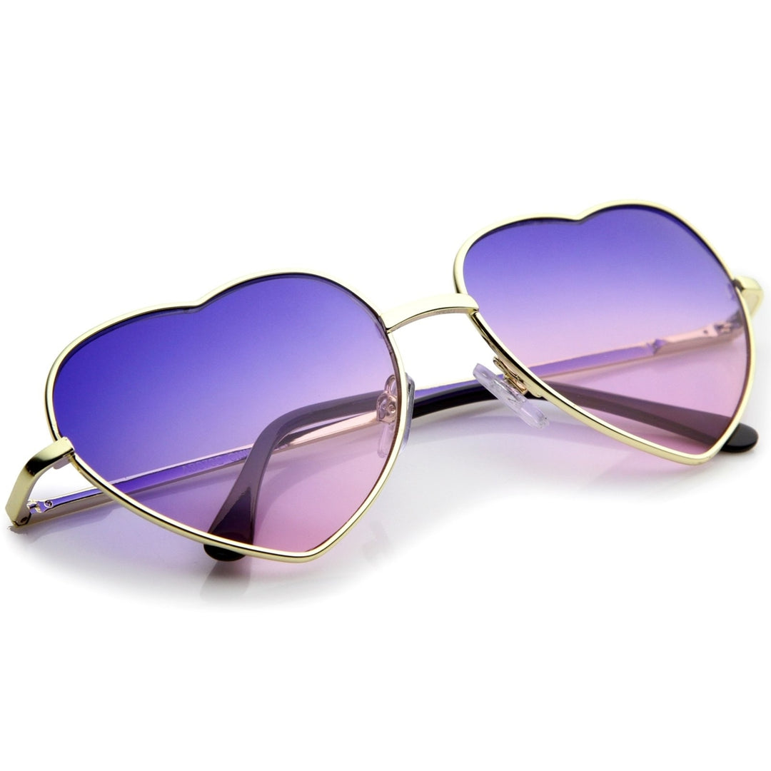Small Thin Metal Frame Temples Vibrant Colored Gradient Lens Heart Sunglasses 52mm Image 4