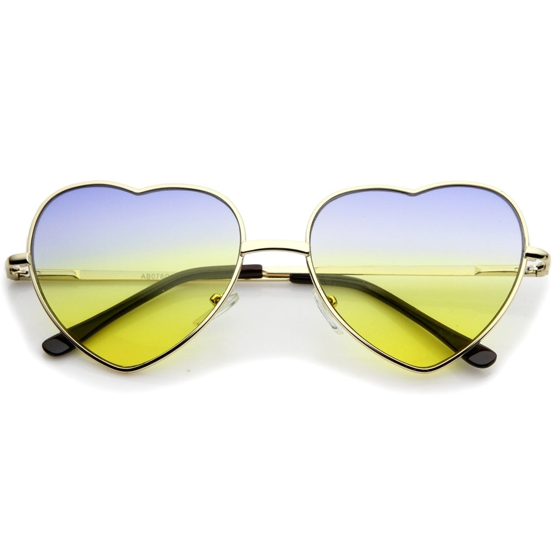 Small Thin Metal Frame Temples Vibrant Colored Gradient Lens Heart Sunglasses 52mm Image 4