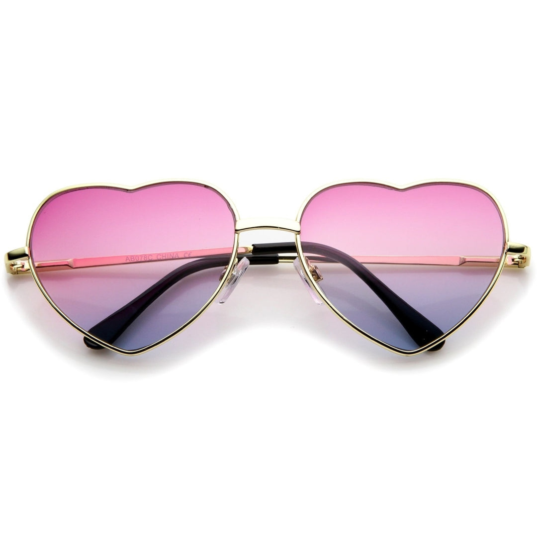 Small Thin Metal Frame Temples Vibrant Colored Gradient Lens Heart Sunglasses 52mm Image 6