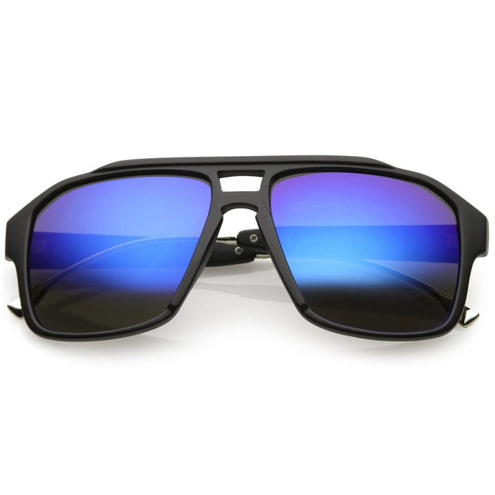 Sporty Aviator Sunglasses Flat Top Keyhole Nose Bridge Square Mirrored Lens 55mm Image 1