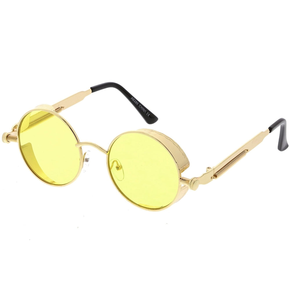 Steampunk Metal Round Sunglasses With Metal Side Cover Flat Lens 42mm Image 2