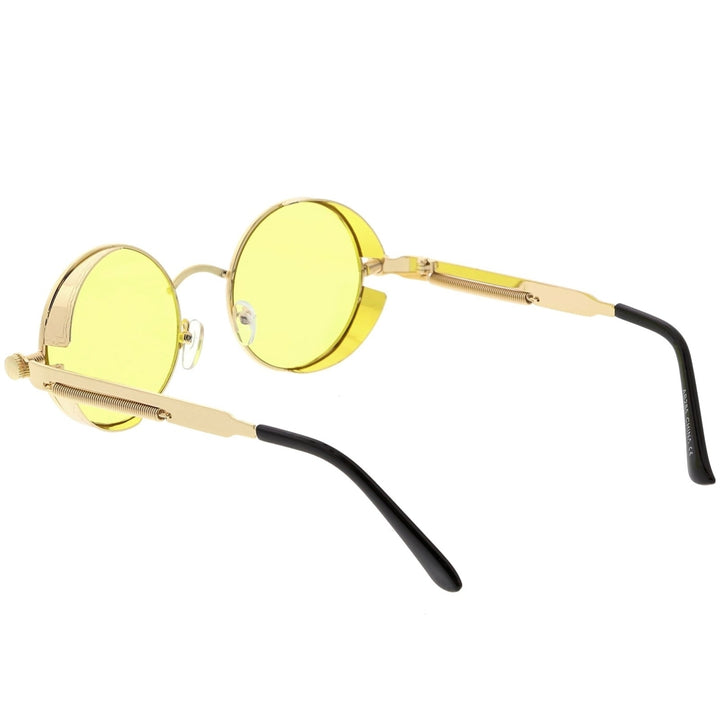 Steampunk Metal Round Sunglasses With Metal Side Cover Flat Lens 42mm Image 4