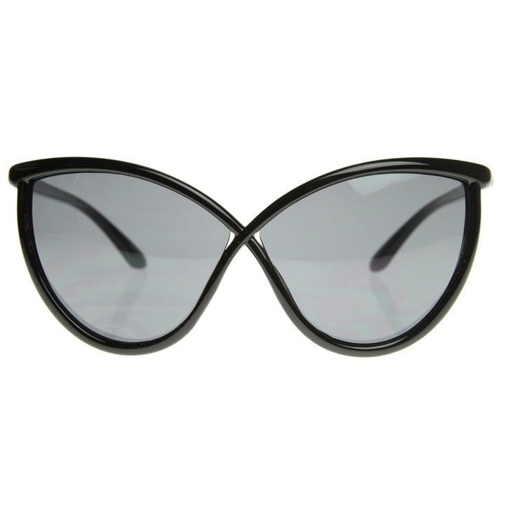 Super Oversized Unique Cat Eye Shaped Sunglasses w/ Detailed Temple Image 1