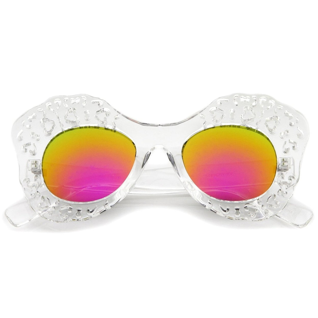 Oversized Butterfly Sunglasses Transparent Frame Colored Mirror Lens 49mm Image 1