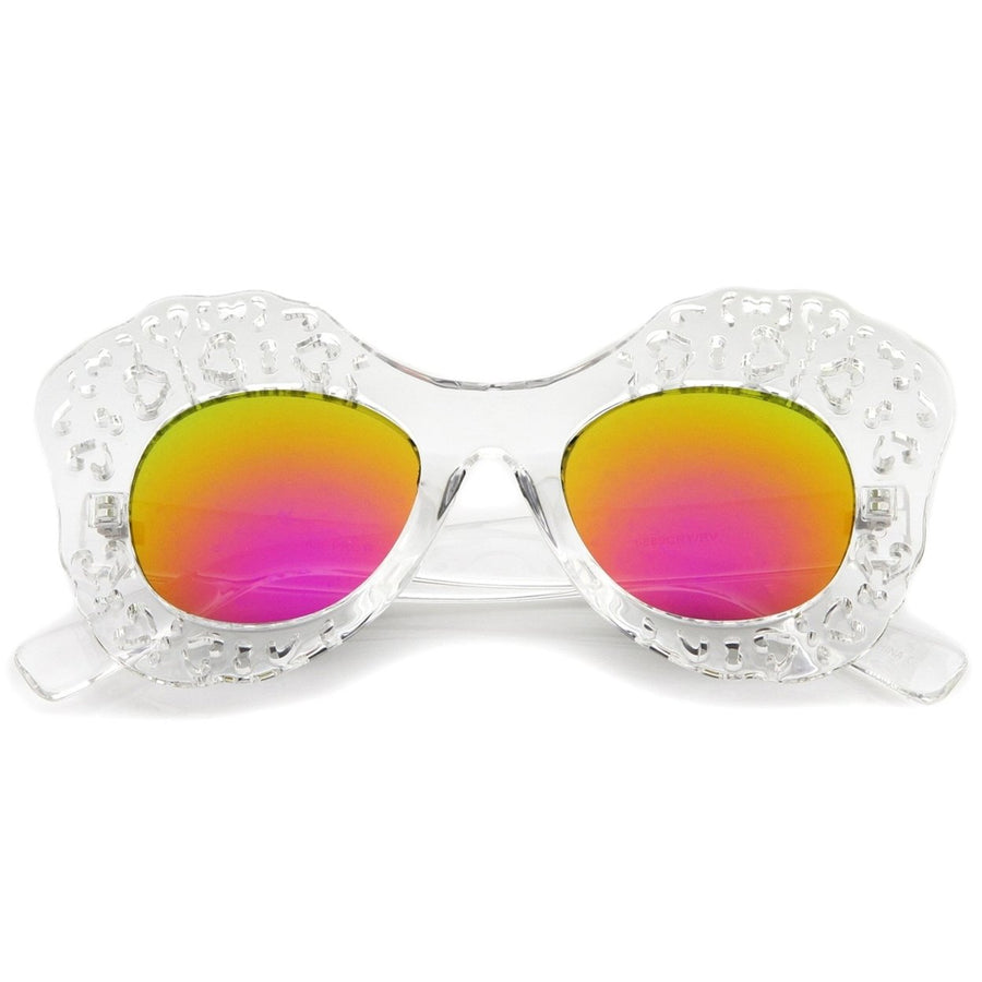 Oversized Butterfly Sunglasses Transparent Frame Colored Mirror Lens 49mm Image 1