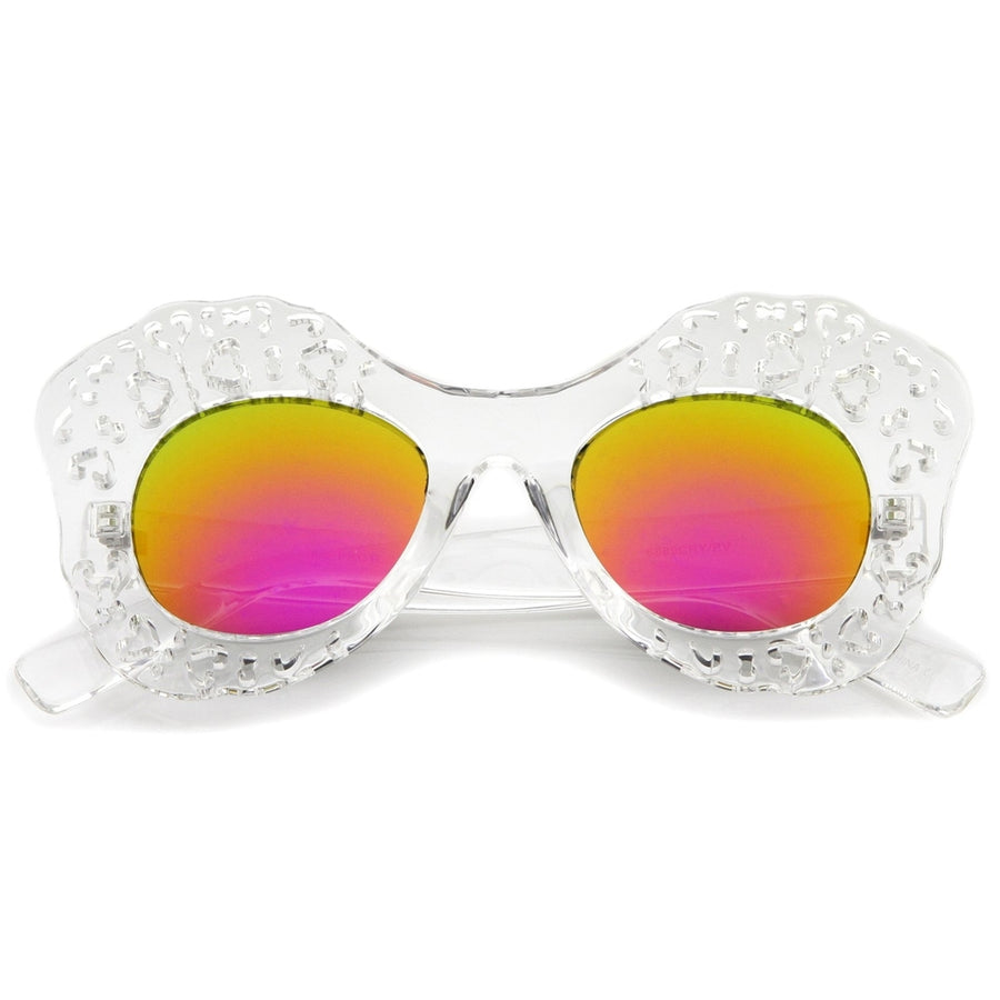 Oversized Butterfly Sunglasses Transparent Frame Colored Mirror Lens 49mm Image 1