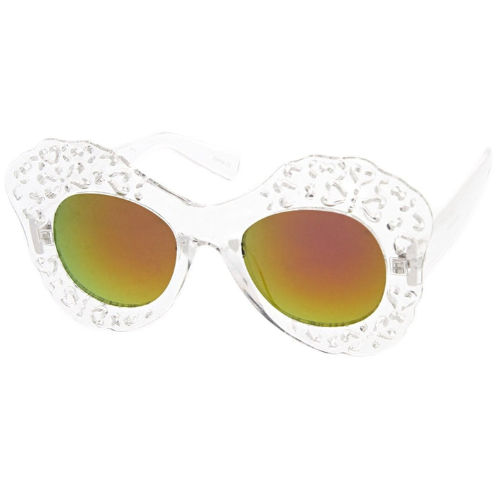 Oversized Butterfly Sunglasses Transparent Frame Colored Mirror Lens 49mm Image 2