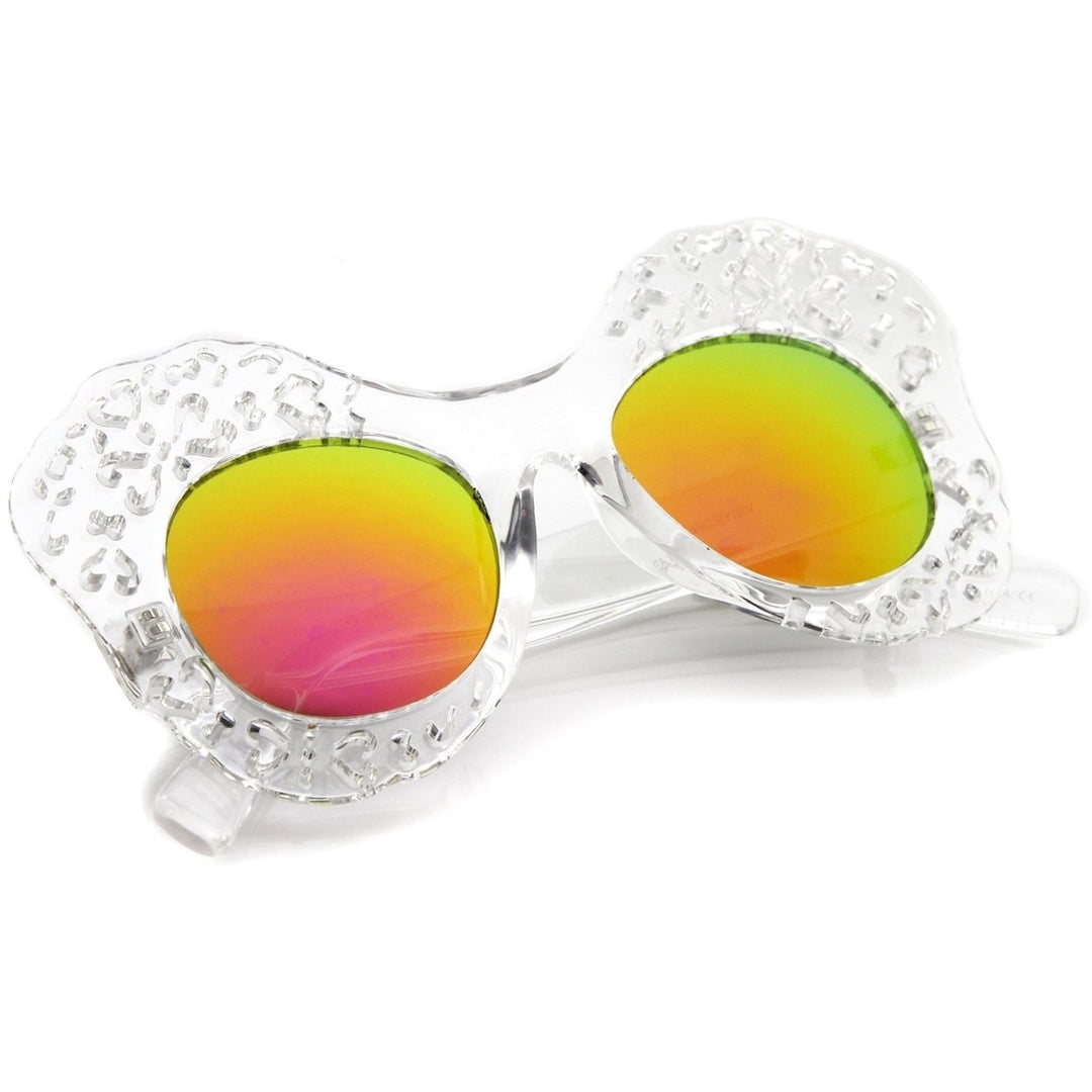 Oversized Butterfly Sunglasses Transparent Frame Colored Mirror Lens 49mm Image 4