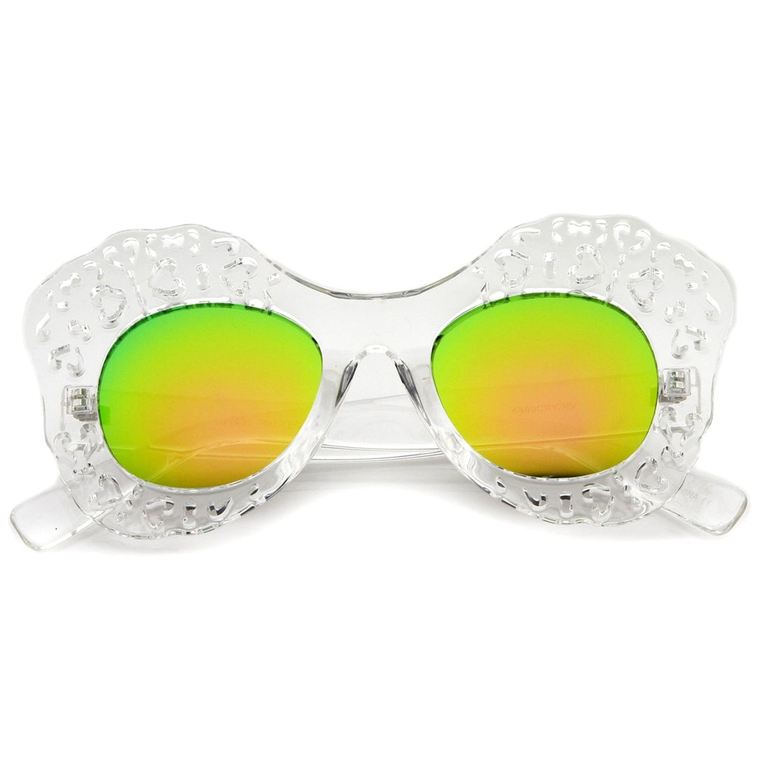 Oversized Butterfly Sunglasses Transparent Frame Colored Mirror Lens 49mm Image 4