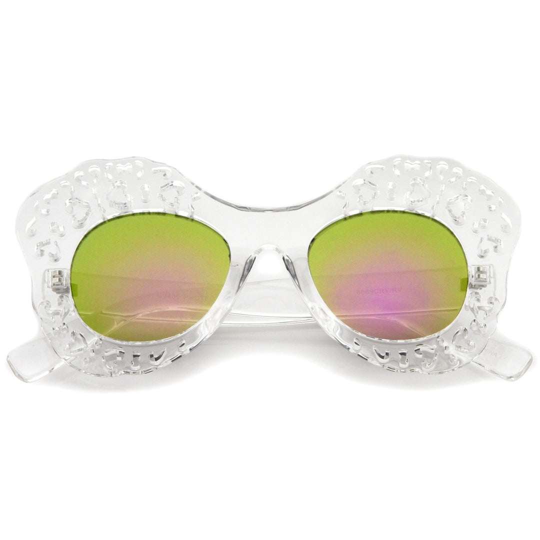 Oversized Butterfly Sunglasses Transparent Frame Colored Mirror Lens 49mm Image 6