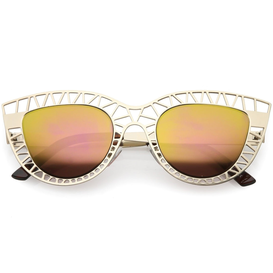 Unique Laser Cut Out Cat Eye Sunglasses With Color Mirrored Lens 48mm Image 4