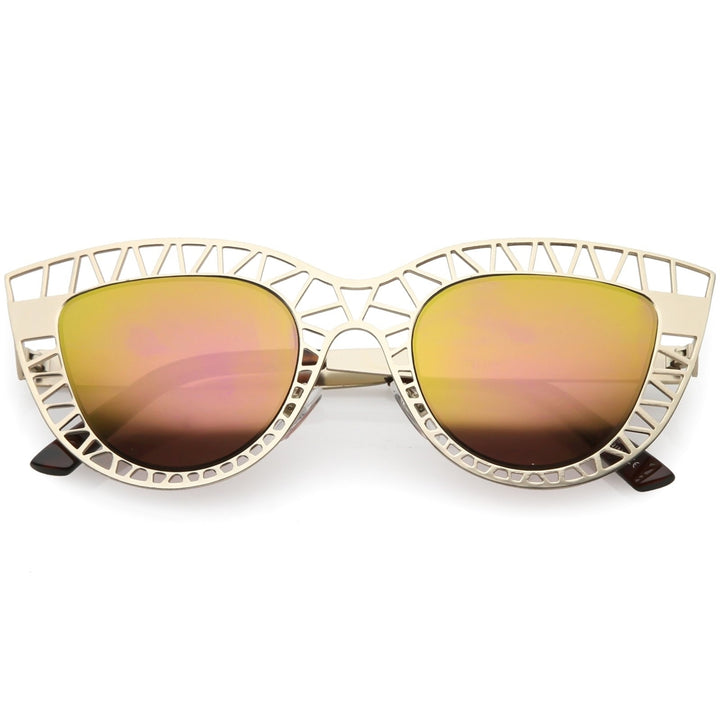 Unique Laser Cut Out Cat Eye Sunglasses With Color Mirrored Lens 48mm Image 4