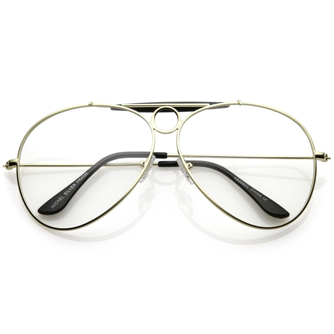 Unique Oversize Aviator Eye Glasses Detailed Double Crossbar Clear Lens 64mm Image 1