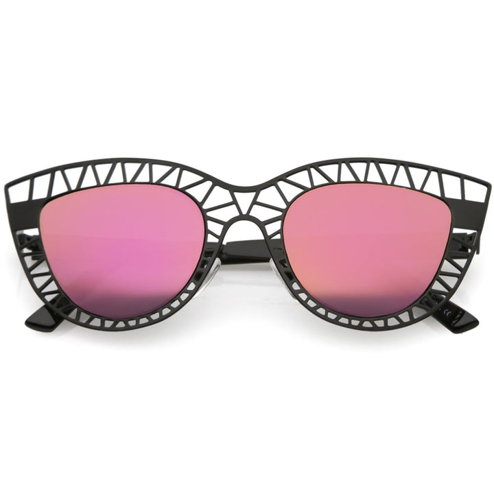 Unique Laser Cut Out Cat Eye Sunglasses With Color Mirrored Lens 48mm Image 6