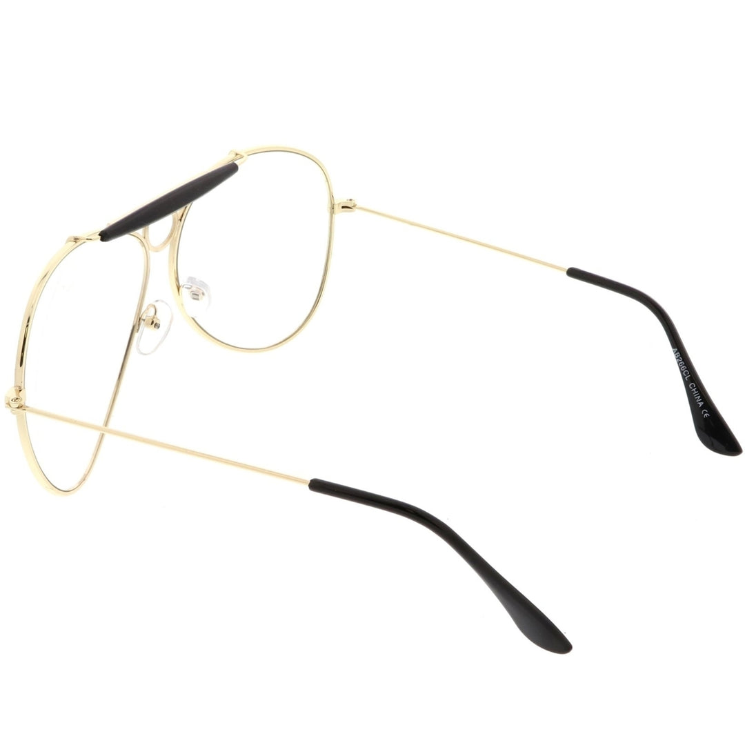 Unique Oversize Aviator Eye Glasses Detailed Double Crossbar Clear Lens 64mm Image 4