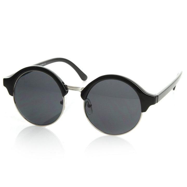 Vintage Inspired Half Frame Semi-Rimless Round Sunglasses UV Protection 48mm Image 2