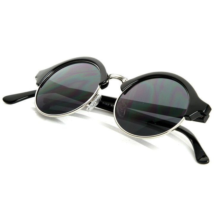 Vintage Inspired Half Frame Semi-Rimless Round Sunglasses UV Protection 48mm Image 4