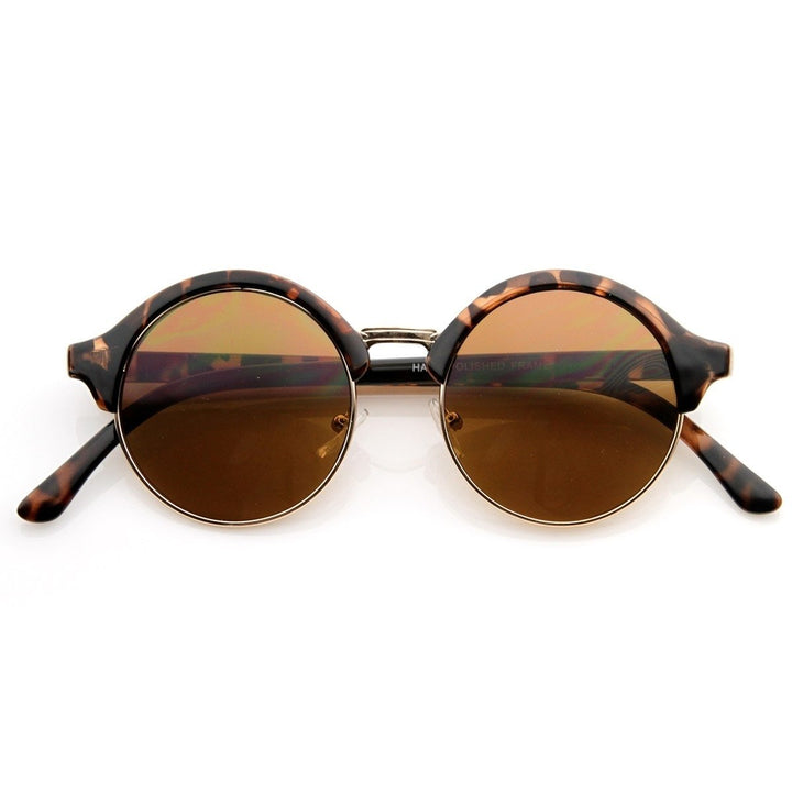 Vintage Inspired Half Frame Semi-Rimless Round Sunglasses UV Protection 48mm Image 4