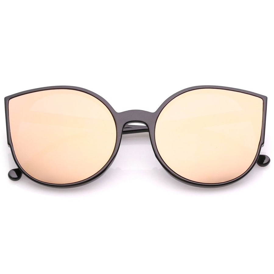 Womens Cat Eye Sunglasses 56mm Round Colored Mirror Flat Lens Slim Arms Image 1