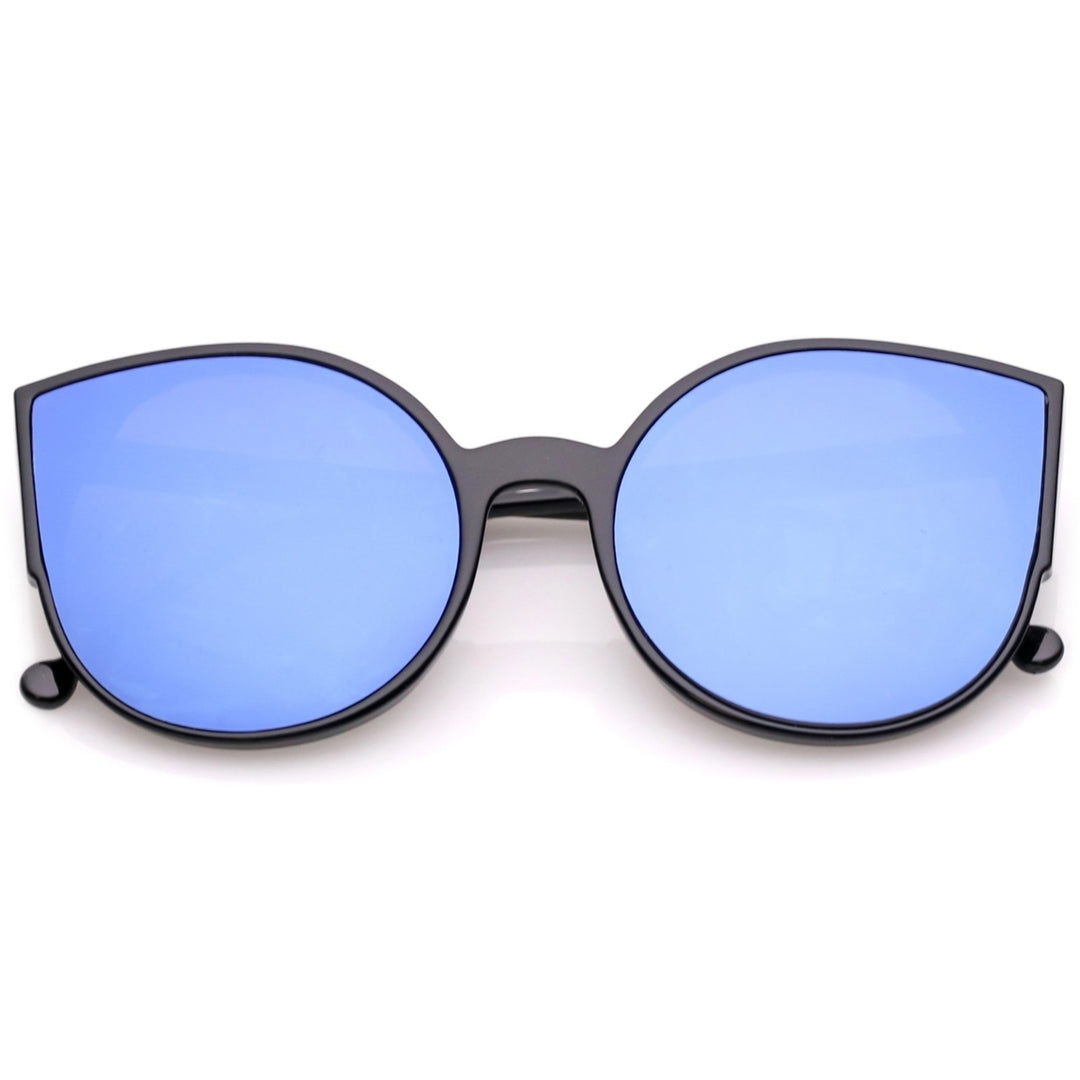 Womens Cat Eye Sunglasses 56mm Round Colored Mirror Flat Lens Slim Arms Image 4