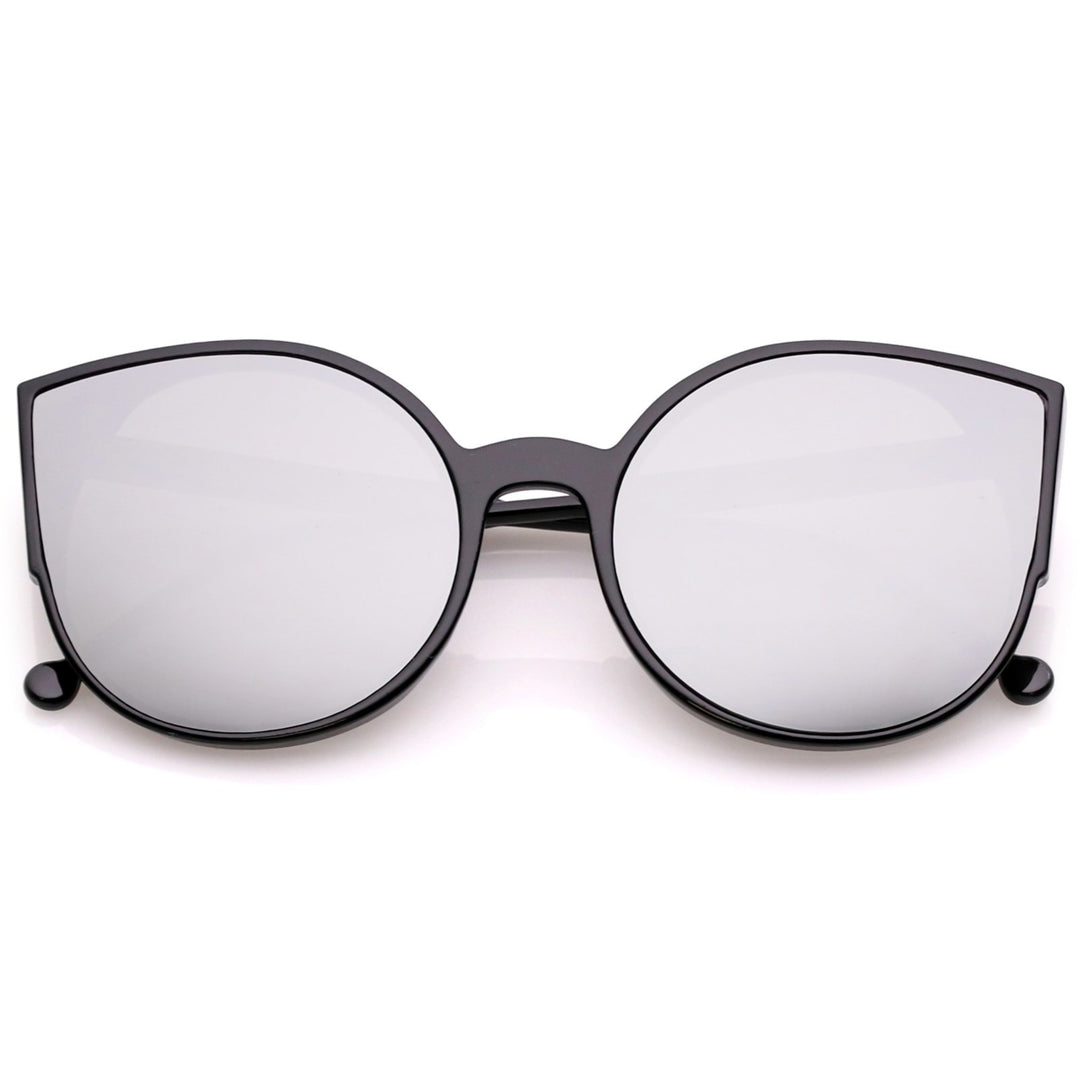 Womens Cat Eye Sunglasses 56mm Round Colored Mirror Flat Lens Slim Arms Image 6