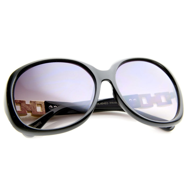 Womens Oversize Round Sunglasses 60mm Chain Rhinestone UV400 Gradient Lenses Image 4