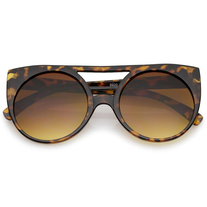 Women's Flat Top Cutout Round Lens Oversize Cat Eye Sunglasses 52mm Image 1