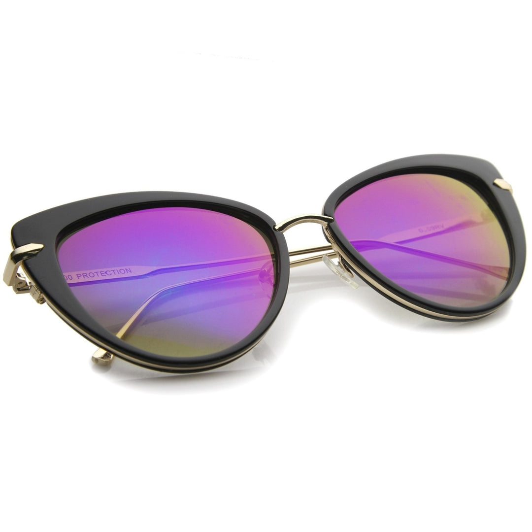 Womens Cat Eye Sunglasses 55mm Metal Frame Colorful Mirror Lenses UV400 Image 4