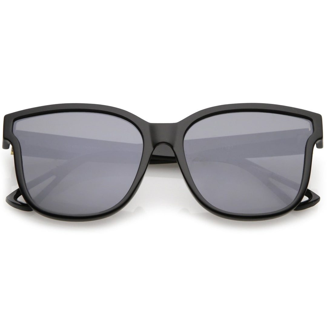 Womens Horn Rim Metal Accent Square Flat Lens Cat Eye Sunglasses 55mm Image 1