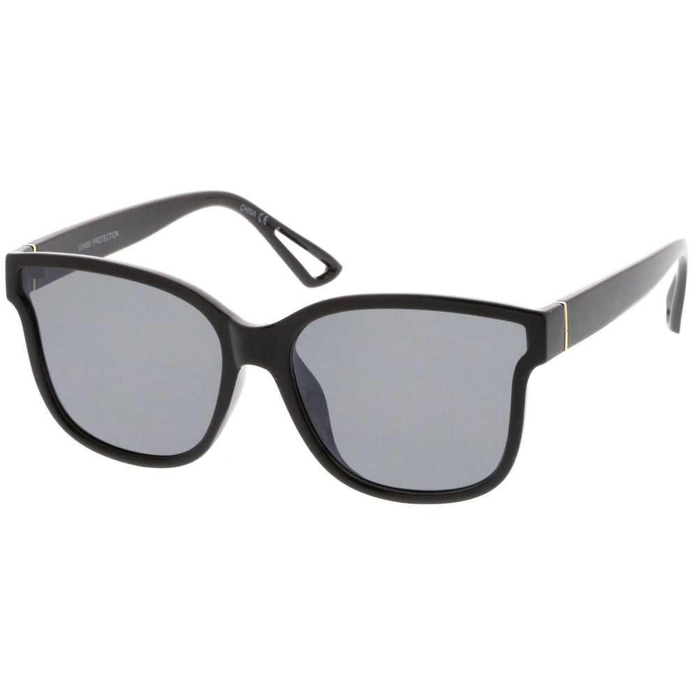 Womens Horn Rim Metal Accent Square Flat Lens Cat Eye Sunglasses 55mm Image 2