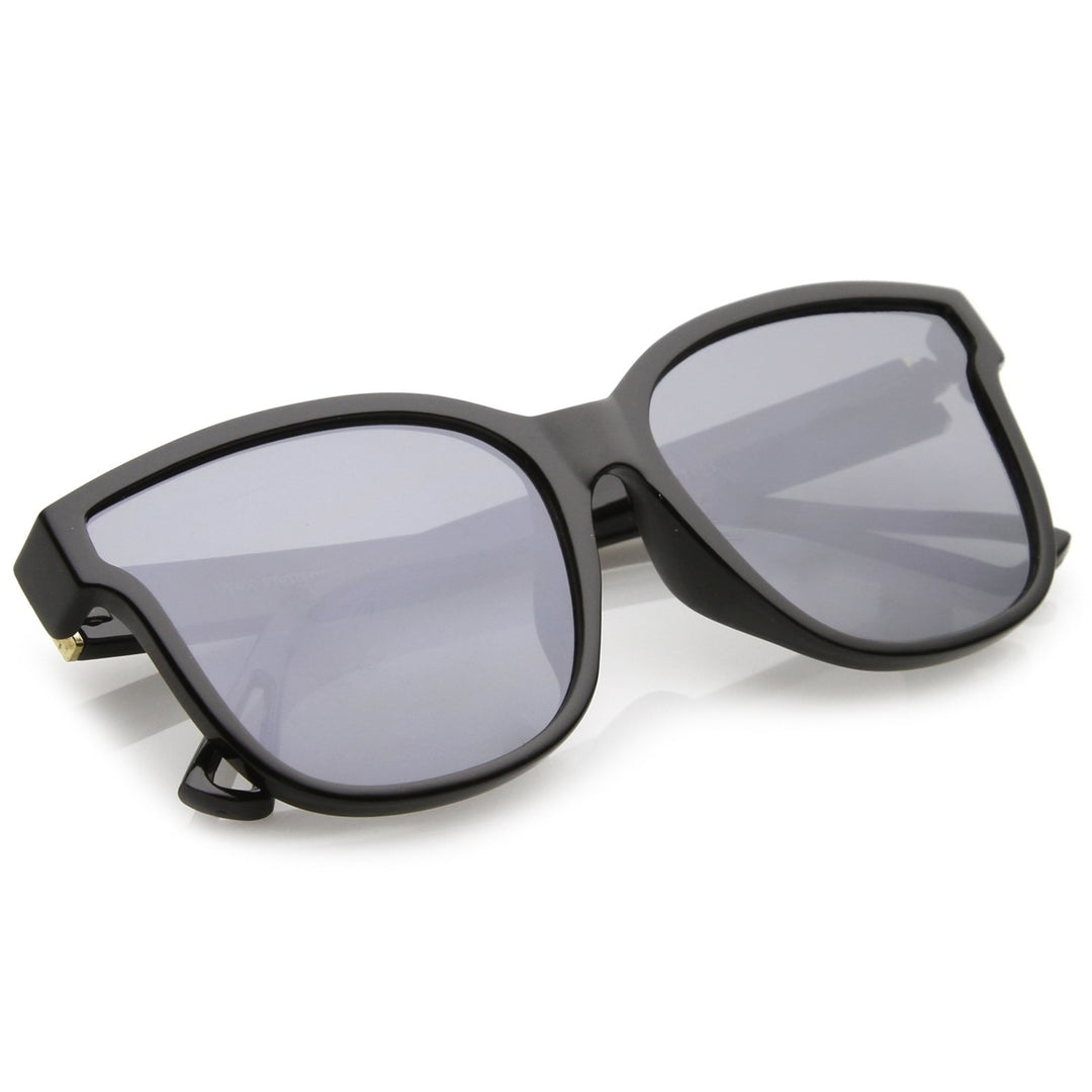 Womens Horn Rim Metal Accent Square Flat Lens Cat Eye Sunglasses 55mm Image 4