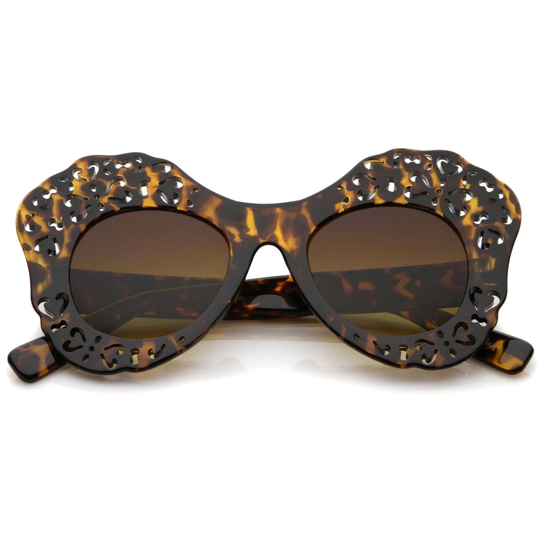 Womens Laser Cutout Frame Colored Mirror Lens Oversize Butterfly Sunglasses 49mm Image 4