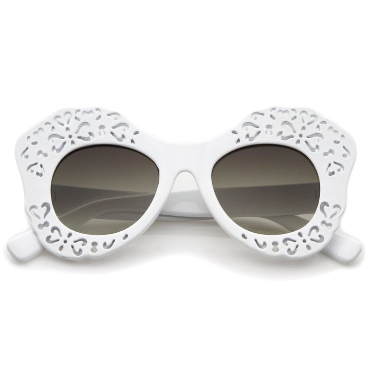 Womens Laser Cutout Frame Colored Mirror Lens Oversize Butterfly Sunglasses 49mm Image 6