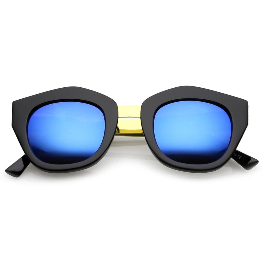 Womens Metal Bridge Colored Mirror Lens Square Cat Eye Sunglasses 46mm Image 1