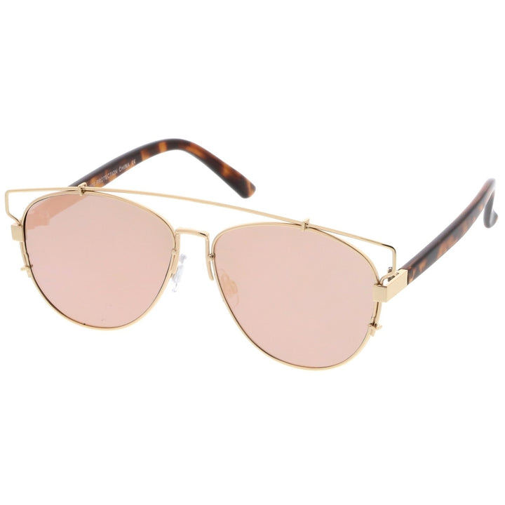 Womens Aviator Sunglasses Pink Mirror Flat Lens Metal Frame 55mm UV Protection Image 2