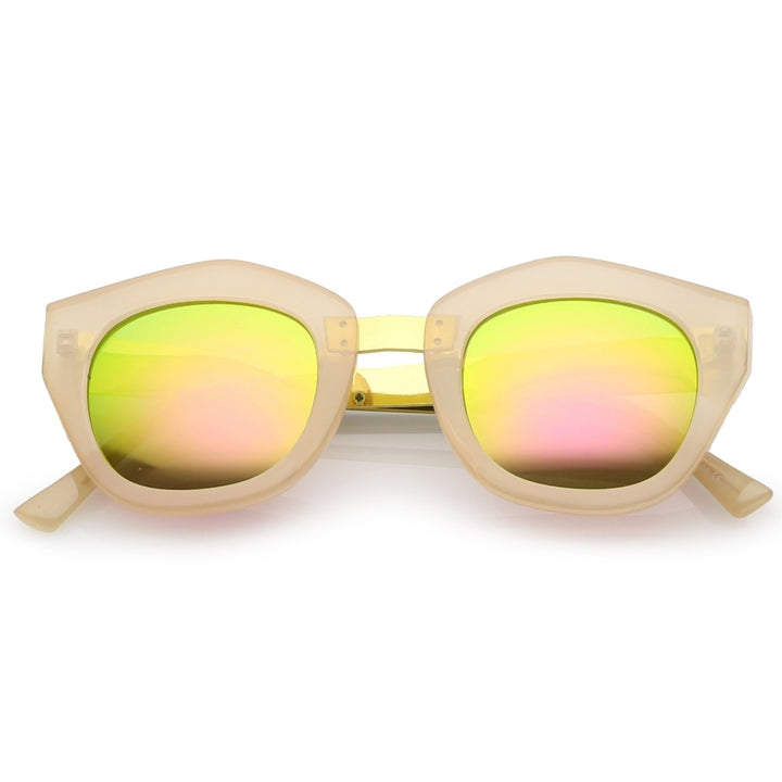 Womens Metal Bridge Colored Mirror Lens Square Cat Eye Sunglasses 46mm Image 6