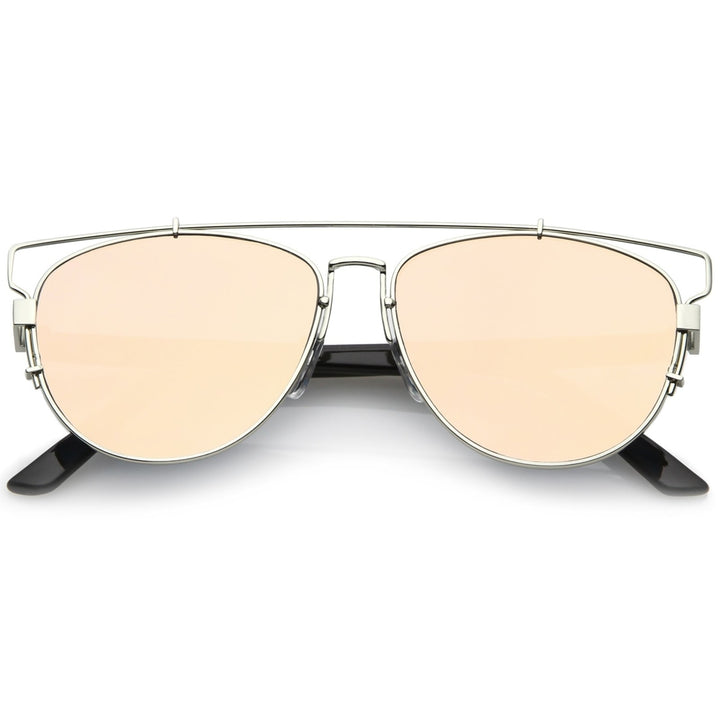 Womens Metal Crossbar Pink Mirror Flat Lens Technologic Aviator Sunglasses 55mm Image 4