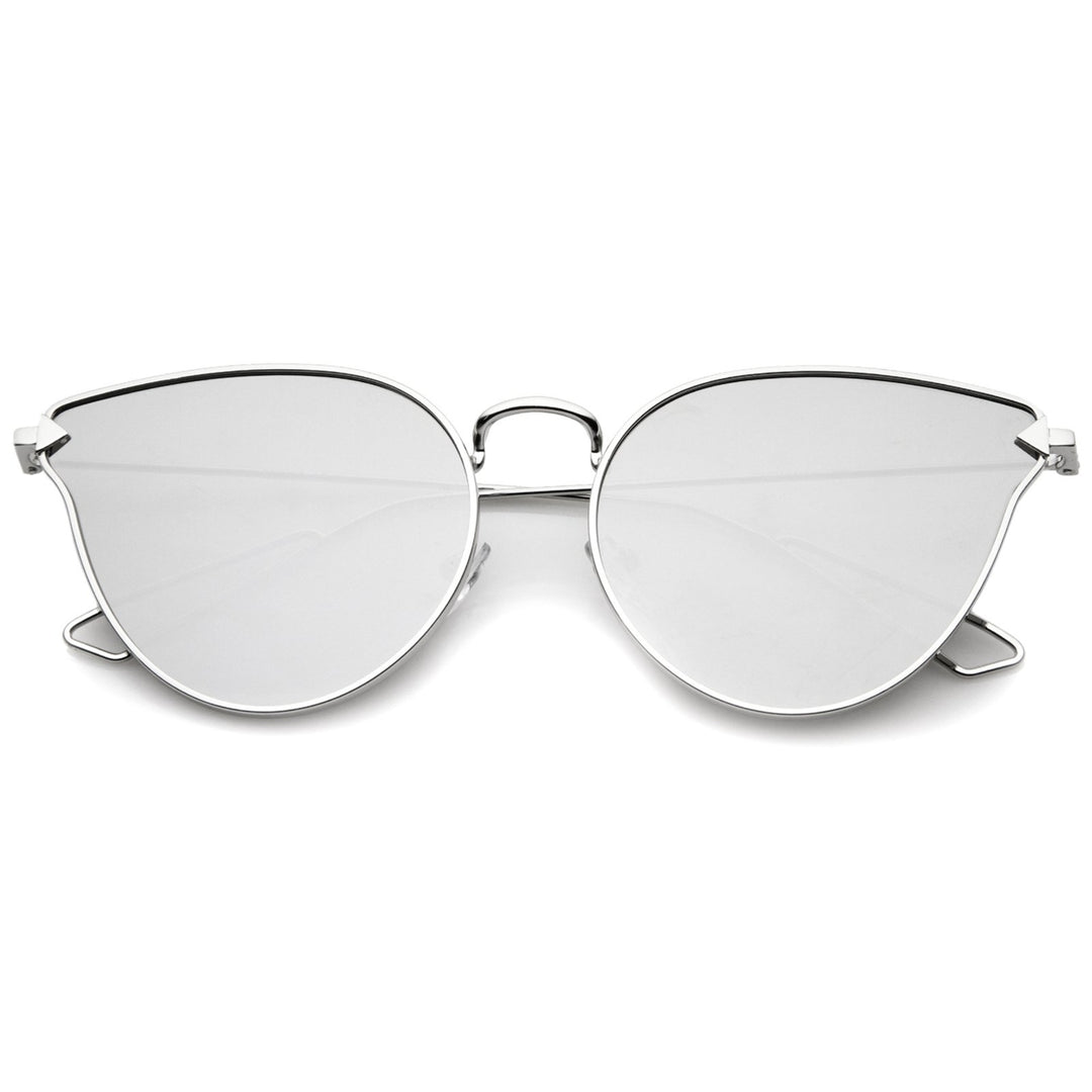 Women's Metal Frame Arrow Temples Color Mirror Flat Lens Cat Eye Sunglasses 58mm Image 1
