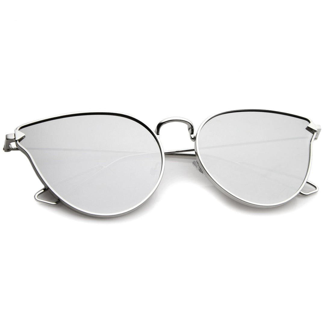 Womens Metal Frame Arrow Temples Color Mirror Flat Lens Cat Eye Sunglasses 58mm Image 4