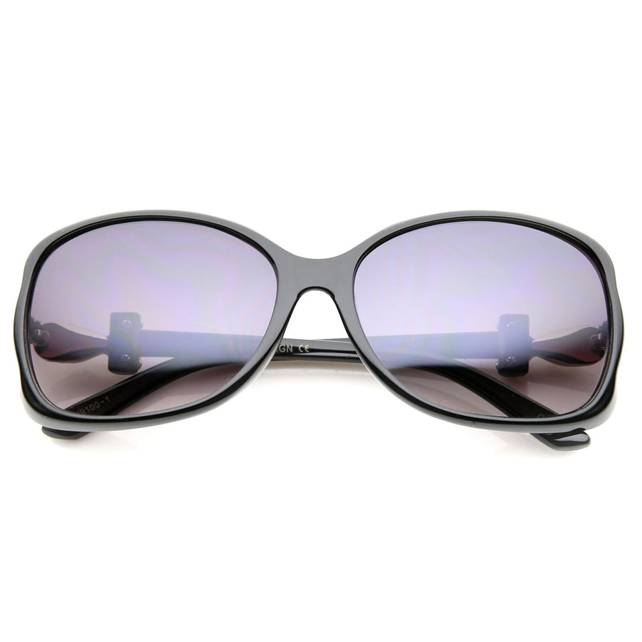 Womens Metal Temple Rhinestone Accent Gradient Lens Oversized Sunglasses 61mm Image 1