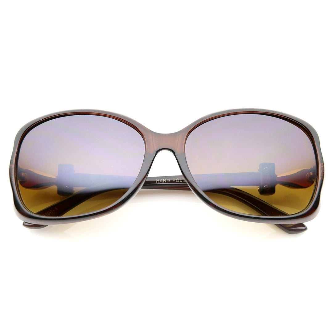 Womens Metal Temple Rhinestone Accent Gradient Lens Oversized Sunglasses 61mm Image 4