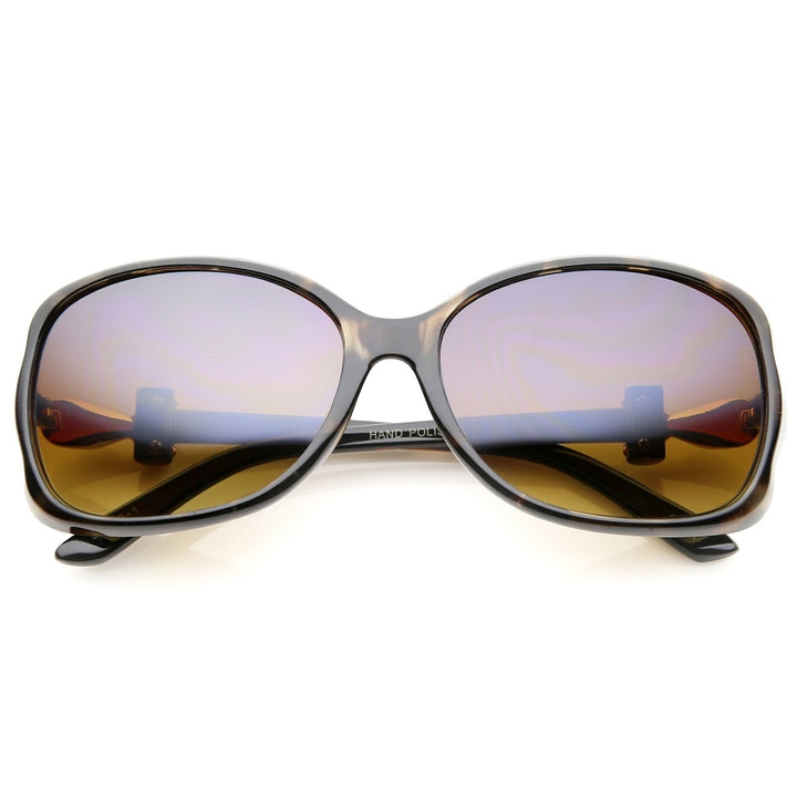 Womens Metal Temple Rhinestone Accent Gradient Lens Oversized Sunglasses 61mm Image 6