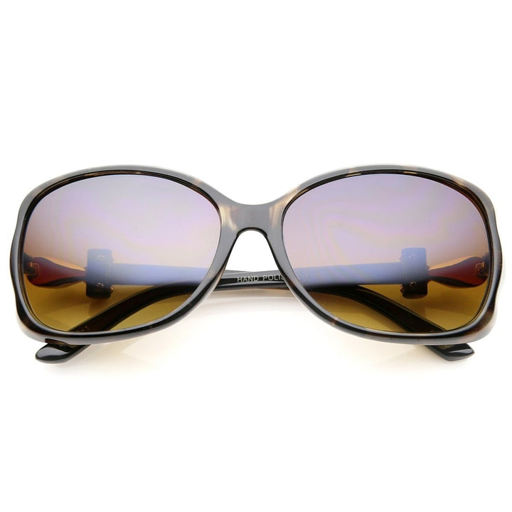 Womens Oversized Sunglasses 61mm Gradient Lens Metal Temple Rhinestone Accent Image 6